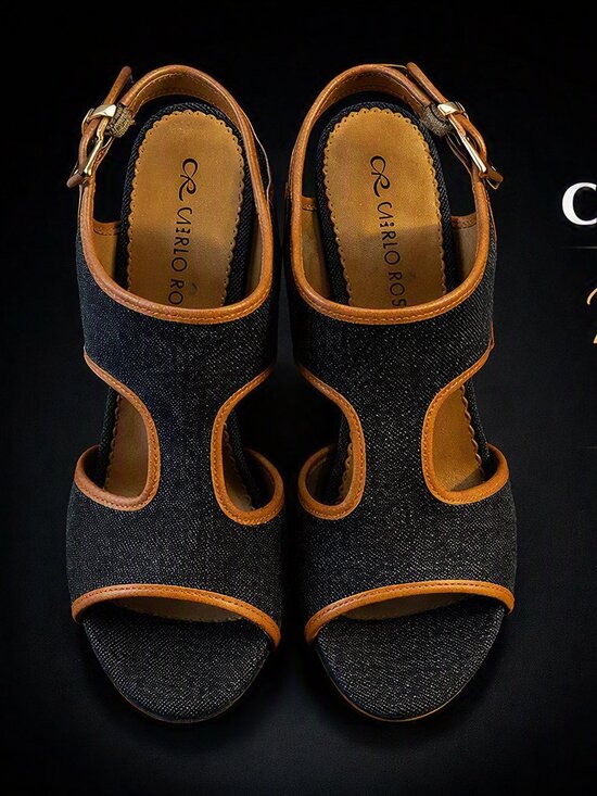Carlo Rossetti Shoes - CARLO ROSSETTI Denim & Leather Wedged Sandal Sz 8.5